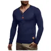 Men's T Shirts Men's Lim Fit Male Shirt Autumn And Winter Multi-button With Standard Solid Color Button V-neck Long Sleeves Basic