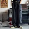 Jeans da donna HOUZHOU Pantaloni larghi Pantaloni denim maschili Gamba larga nera Uomo Cargo oversize Coreano Streetwear Hip Hop Harajuku 221231