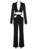 Kvinnor S Two Piece Pants Taruxy Casual Blazer Suit Women Low Cut Long Sleeve Crop Tops och snör upp breda ben Spring Outfits 221231