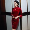 Roupas étnicas vestido chinês sexy qipao veludo cheongsam qi pao vermelho vestidos robe vintage femme 3/4 manga shanghai oriental 10296