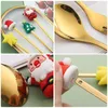 Dinnerware Sets 2PCS With Gift Box Stainless Steel Desserts Tableware Santa Claus Fork Xmas Tree Coffee Scoops Christmas Spoon