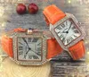 cuadrado romano diamantes anillo reloj mujer hombre cinturón de cuero cuarzo relojes de moda fecha automática serie tanque regalos masculinos reloj de pulsera Orologio di lusso