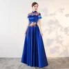 Ethnische Kleidung, Qipao, Stickerei, Abendkleider, lange Cheongsams, chinesisches Hochzeitskleid, China-Cheongsam, blaue Prinzessin, Abschlussball, orientalisch