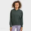 L-125 Cotton Women Hoodies طول الورك للبلوزات اليوغا الزي الاسترخاء ملائمة الرياضة قمم الترفيه الطويلة قمصان الأكمام الدافئة معطف الجري أعلى اللياقة البدنية