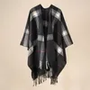 Halsdukar vårvinter kvinnor kashmir poncho sjal varm tjock halsduk kvinnlig lyx etnisk geometrisk rutig Cardigan kappa pashmina bl254p