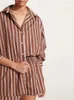 Женские спортивные костюмы Msfancy Brown Striped 2 кусочки набор женских шорт с длинным рукавом, соответствующая наряду 2023 повседневная одежда пляжа