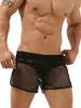 Mutande Boxer da uomo sexy Tessuto a rete Cintura elastica con coulisse Slip trasparenti Mutandine Design patchwork Pantaloni sportivi