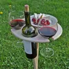 Camp Furniture Outdoor Wine Table-Outdoor Wooden Folding Table-Wine Glass Rack Bottle And Holder Round Desktop Foldable Bamboo Snack