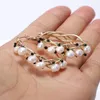 Hoop Earrings 5pairs 2023 Natural White Freshwater Pearl Beads Green Blue Black Glass Beaded Gold Wire-wrapped Vine Charm Women