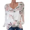 Women's Blouses Blouse For Women Dressy Floral Printed Button T-shirt Chiffon Irregular Hem Top Blusas De Verano Para Mujer 2023