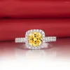 Anelli a grappolo Solid Platinum PT950 Ring Yellow Cushion 1CT Diamond Engagement D Color VVS1 Clarity Statement Colorful Finger Jewelry
