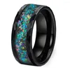 Bröllopsringar svarta kvinnor män volfram ring multicolor galaxy serie opal chip inlay hammered borstad finish hög kvalitet komfort passform