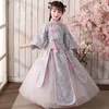 Ethnic Clothing Autumn And Winter Girls' Hanfu Long Sleeves Chinese Style Tang Costume Stage Performance Birthday Wedding Party Dress