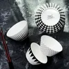 Bowls Black And White Geometric Wave Diamond Triangle Ceramic Bowl Rice Salad Dessert Creative Ins Style