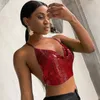 Débardeurs pour femmes Sexy Y2k Halter Vert Strass Crop Top Femmes Summer Party Clubwear Débardeur Vintage Vêtements Dos Nu Recadrée Femmes Tube Tops