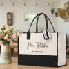 Confezione regalo personalizzata con nome borsa tote in tela di cotone e data chic personalizzata spiaggia damigella d'onore laurea