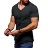 T-shirt da uomo T-shirt estiva da uomo T-shirt con scollo a V manica corta Fitness Bodybuilding Streetwear Cerniera Top in cotone casual Oversize