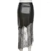 スカート2023ファッションエレガントオフィスレディブラックパッチパッチワークマキシスカート女性パーティークラブストリートハイウエストロング