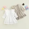 Kız elbise bebek bebek bahar sonbahar dantel elbise düz renk yuvarlak boyun uzun kollu a-line düğün sahne kostümleri 0-24m
