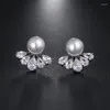 Stud -oorbellen mode elegante vrouwen imitatie parel met kubieke zirkoon glanzende studs oor sieraden brincos ae457