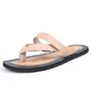 Hausschuhe Herren Slides T-Riemen Offene Spitze Männer Mode Outdoor Schuhe Sommer Casual Strand Männer Echtes Leder Flache Flip-Flops