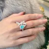 Wedding Rings Premium Blue Bow Paraiba Jewelry Engagement Female Adjustable Size Prom Party Holiday Gift Accessories