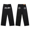 Męskie dżinsy amerykańskie gwiazda drukowana proste spodnie męskie luźne szerokie nogi Hip-Hop Street Trend Y2K Style IG Black