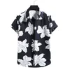 Men's Casual Shirts Mens Short Sleeve Crotch Shirt Men's Linen Cotton Print Fashion Blouse Button Top Men T Sets