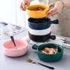 Bowls Nordic Ceramic Salad Bowl Single Handle Breakfast Cereal Fruit Solid Color Dessert Soup Noodle Microwave Oven Special