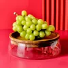 Plates Glass Bowl With Wood Plate Fruit Nut Dried Candy Serving Tray Storage Box Lid Dry Fruits Container Home Kitchen Supplies