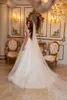 모로코 빈티지 레이스 라인 웨딩 드레스 하이 넥 캡 소매 등이없는 프랑스 아플리케 형식 신부 가운 흰색 아이보리 결혼 교회 결혼 의상