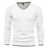 Herrtröjor Bomullsbullare V-ringning Herrtröja Solid färg långärmad Autumn Slim Men Casual Pull Clothing