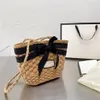 Sac de paille de style complexe Femme Khaki Beach Woven Sac Bag de ruban ororne de panier à main