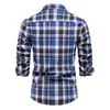 Camisas casuais masculinas longo botão para baixo camisa masculina bolso moda xadrez manga solta ajuste topo