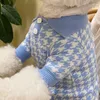 Dog Apparel Blue Puppy Polo Shirt Pet Autumn And Winter Clothes Teddy Knitted Sweater Pomeranian Warm Two-legged Flower