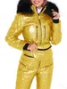 Mulheres para baixo Parkas Ski Macacão Mulheres Inverno Outerwear Gola de Pele Guarnição Com Capuz Snowsuit Manga Longa Onesie ing Jaquetas Parka Ternos 221231