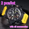 2PCS LOT MODEL Водонепроницаемые мужские наручные часы Sport Dual Display GMT Digital Led Reloj Army Army Watch Hombre Relogio MA2752