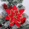 クリスマスの装飾13cmキラキラポインセチア花の花の花の装飾的なクリスマスツリーフラワー装飾品ウェディングパーティースプリングフェスティバルP15F