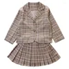 Clothing Sets Girls Plaid Suit Spring School Children Clothes Long Sleeve Blazer Pleated Skirt Two Piece Kids Pants Girl Outfits 10 12 Y