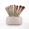 Brosse de maquillage de concepteur 12 pcs poudre brosse dorée boîte en métal outils de maquillage professionnel4039680