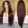 Simbeauty Dark Reddish Brown Human Hair Wigs Baby Silky Straight Glueless 13x6 Deep Part Lace Front for Women