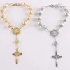 Link Bracelets Bracelet Imitation Pearl Beads Catholic Rosary Holy Communion Cup Gift Cross Crucifix Pendants Alloy Jewelry