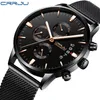 Crrju New Men's Calander Waterproof Sport Wristwatch med Milan Strap Army Chronograph Quartz Heavy Watches Fashion Man Cloc249i