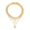 Pendant Necklaces Kissme Bohemian Multi-layered Imitation Pearl Gold Color Chains For Women Unique Lion Medal Insect