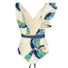 Damen-Bademode, grüner Print, tiefes V-Bikini-Set und Cover-Up, Rüschenträger, rückenfrei, sexy Strandmode, Damen, schmal, hohe Taille, Passform, Sommer-Badeanzug 221231