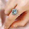 Anéis de casamento Huitan Sky Blue Cubic Zirconia Series for Women Romântico Bandas de noivado Acessórios para festas elegantes