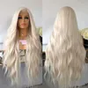 Perruques en dentelle chaude Aimeya Platinum Blonde Front pour femmes longues vagues naturelles cheveux synthétiques sans colle résistant à la chaleur fibre partie libre 221216