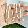 Pendant Necklaces QMHJE Initial Letters Imitation Pearl Necklace Chain Women Choker Stainless Steel Small Alphabet DIY Gold Silver Color