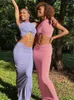 Рабочие платья Сексуальные летние рукавицы o Neck 2 Piece Setting Satchits для женщин 2023 Элегантный рюменный топ для бодиновых топов и длинные наборы юбки