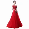 Ethnic Clothing Bridal One Shoulder Toast Dress Spring Long Fishtail Red Velvet Banquet Temperament Evening Skirt Women's Sleeves